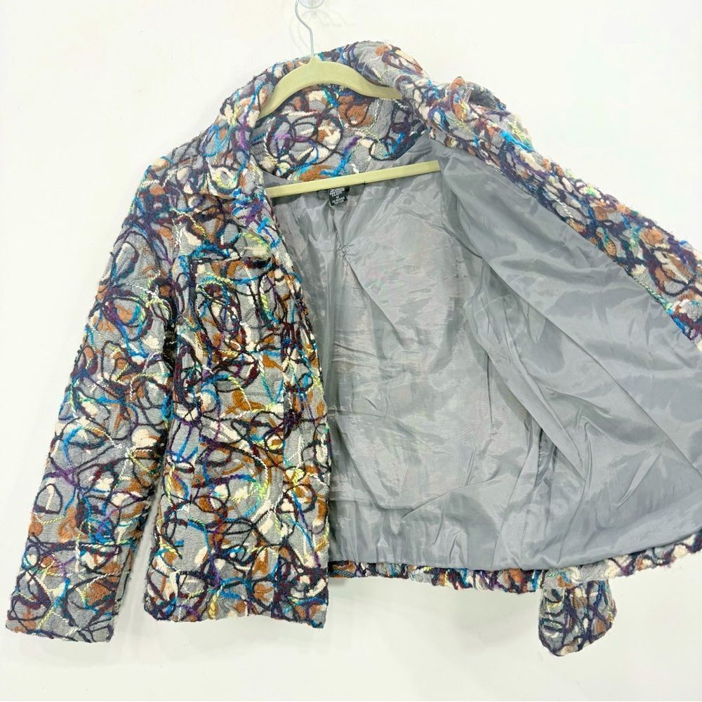 KakTus Gray Colorful All Over Yarn Embellished Button Front Blazer Jacket - Picture 9 of 16